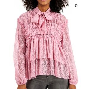 Vintage INC Y2K Pink Lave Ruffle Blouse